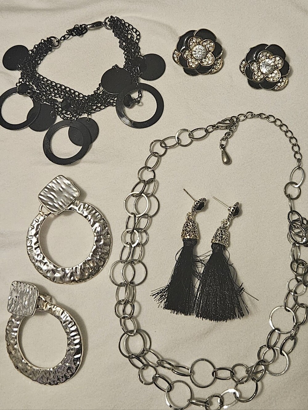 Lot of 5 * Black & Silver Jewelry * Bracelet * Earrings * Necklace